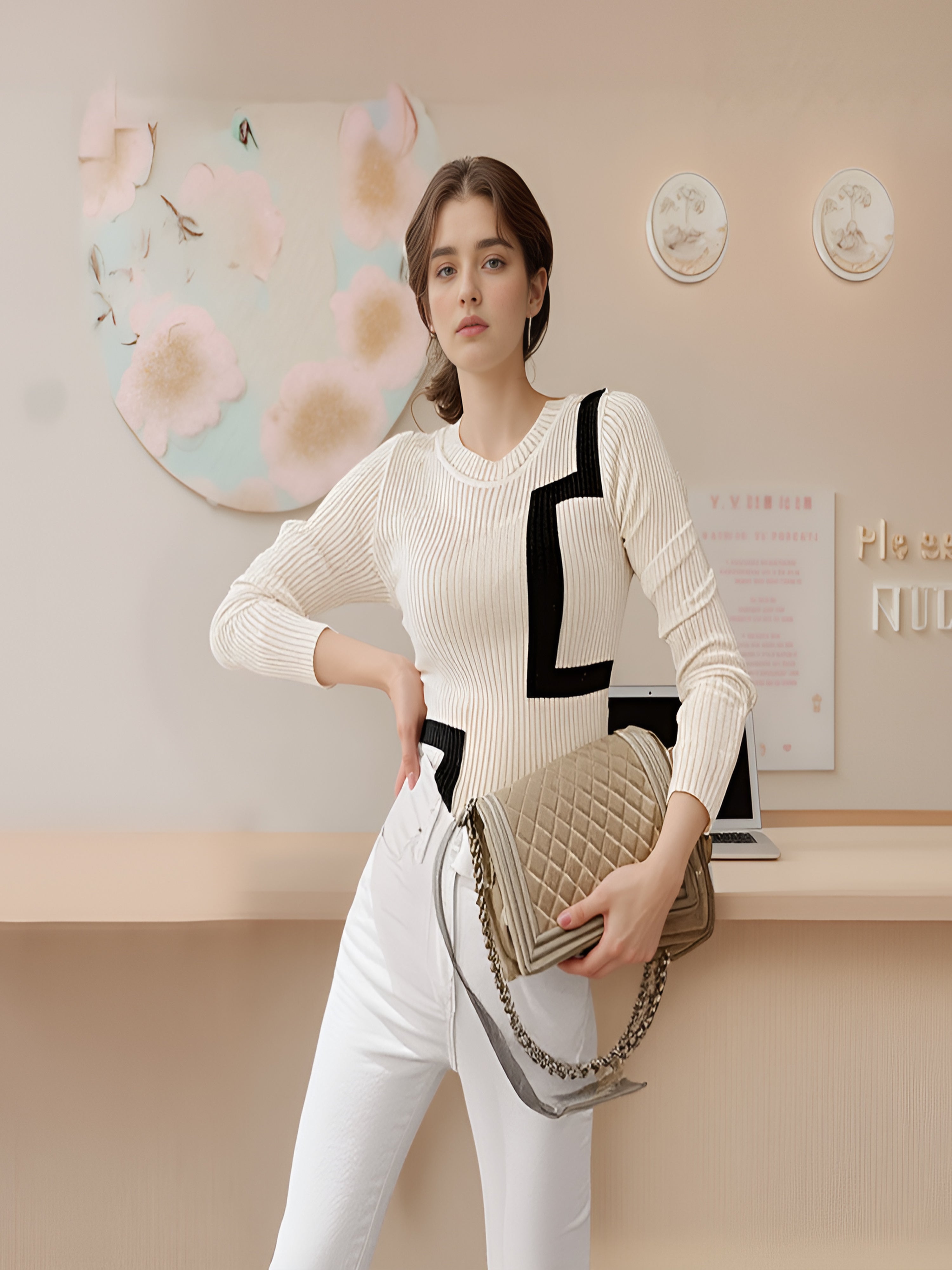 Modern Round Neck Stylish Slim Fit Rectangular Knit (Made in Korea)