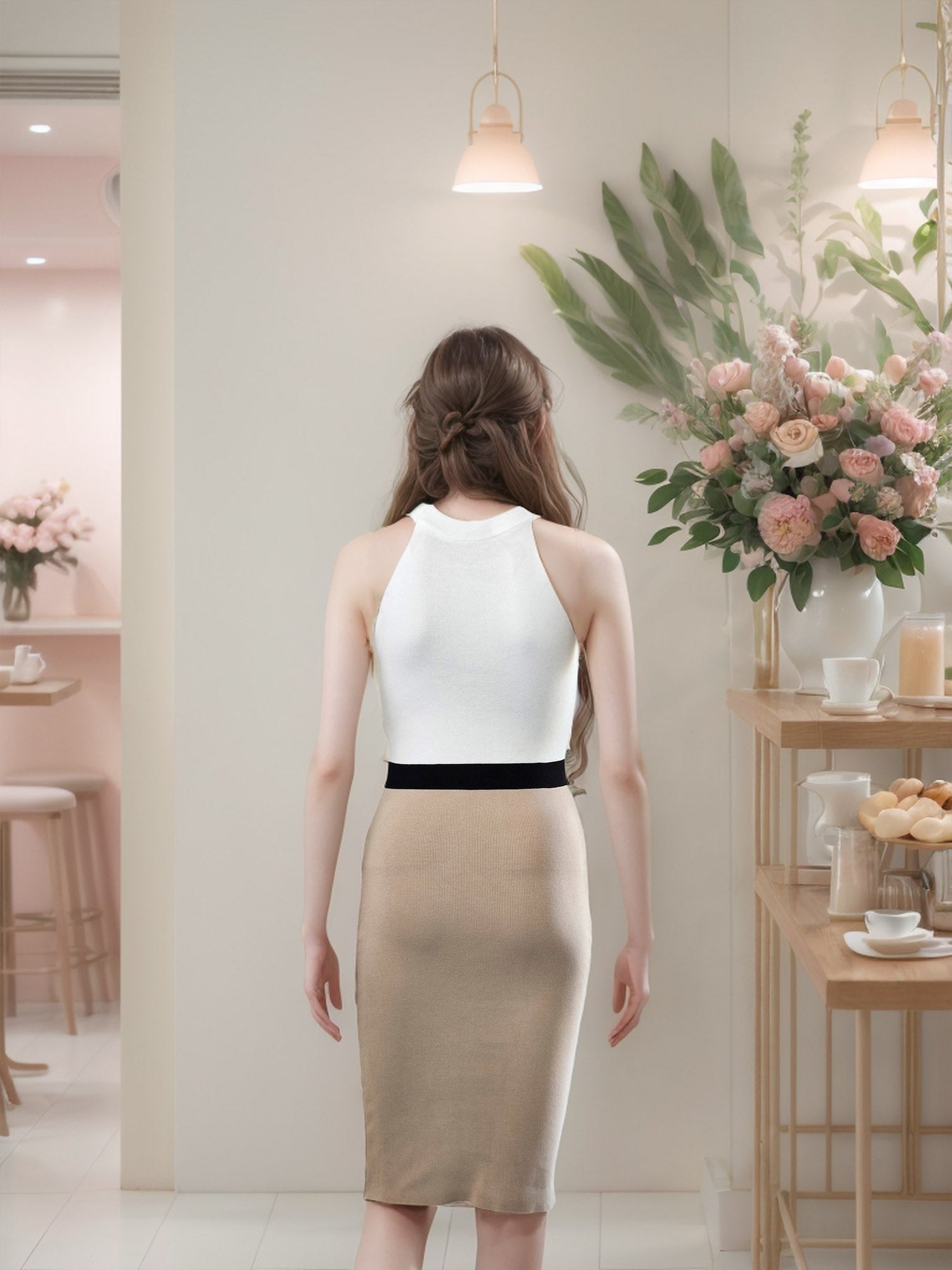 Sultry Elegance: Sleeveless Patchwork Knit Bodycon Dress