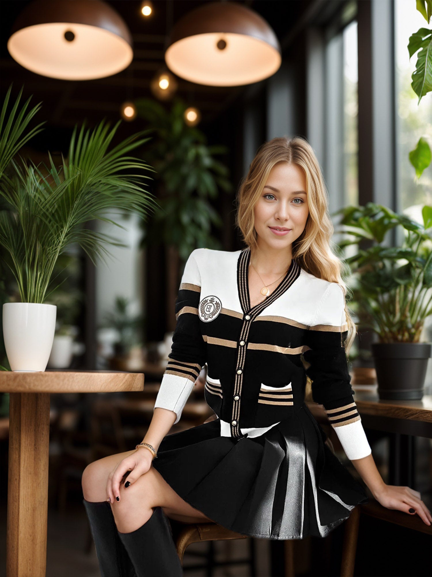 Daily Delight: Versatile Cardigan with Stylish Contrasts and Gold Details