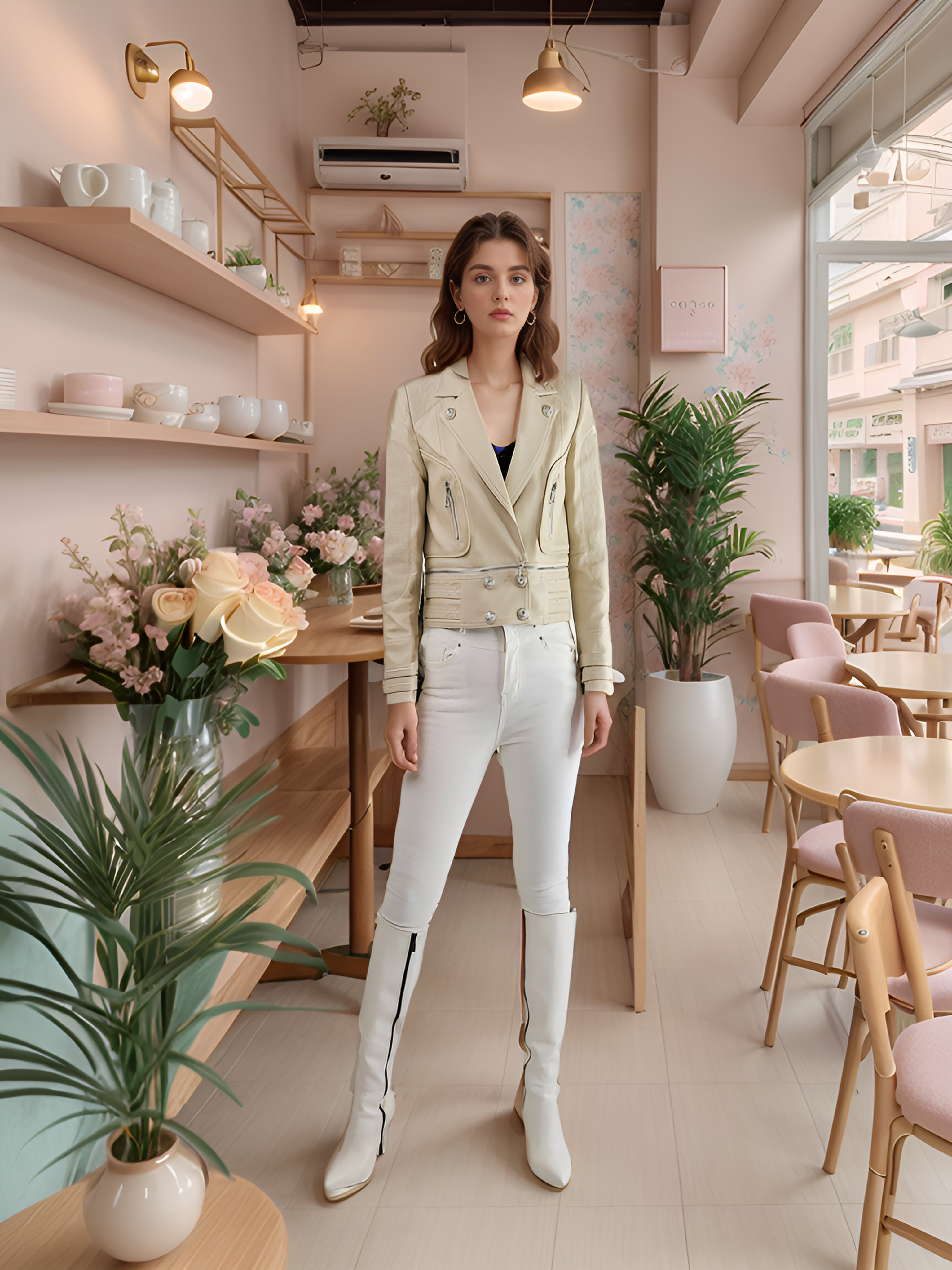 Designer Motorcycle Chic: Double-Breasted Synthetic Leather Lion Button Jacket