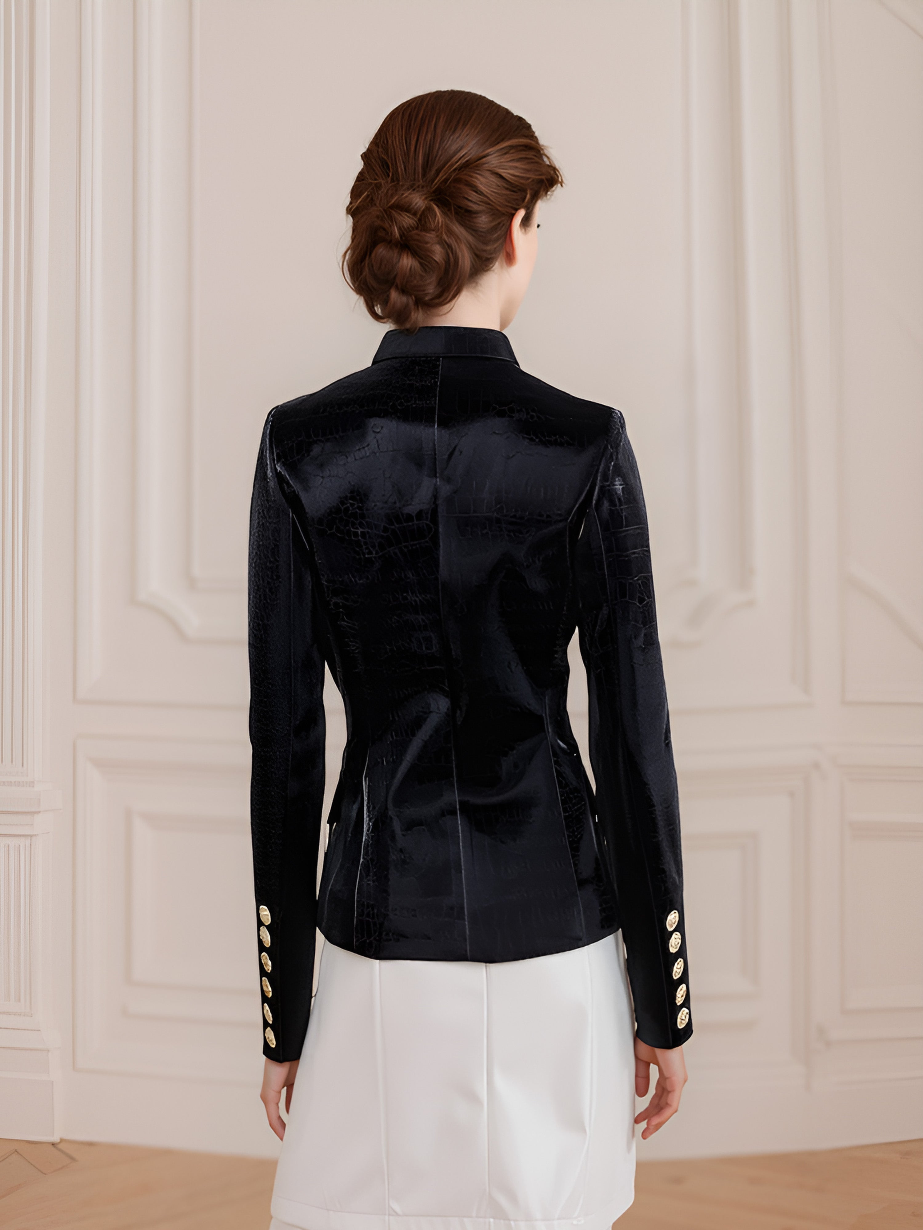 Urban Luxe: Crocodile Synthetic Leather Blazer with Double Breasted Design