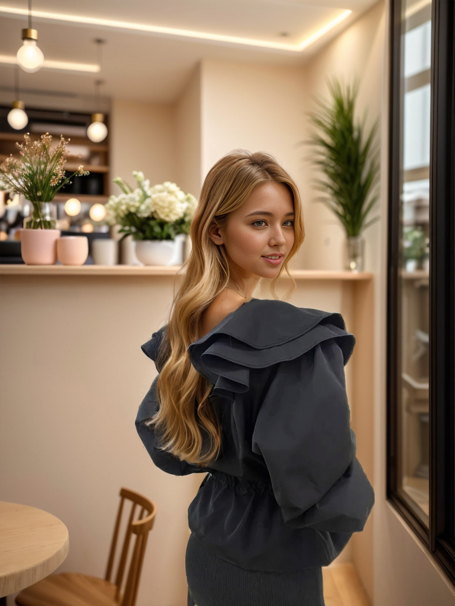 Elegant Layers: Zip-Up Jacket with Ruffled Accents