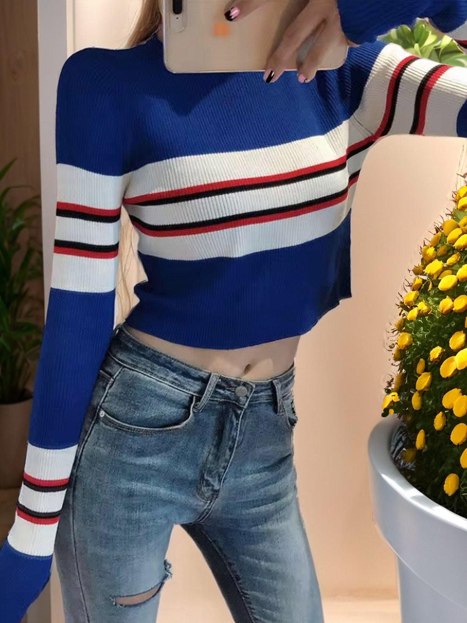 Retro Charm: Striped Knit Crop Top