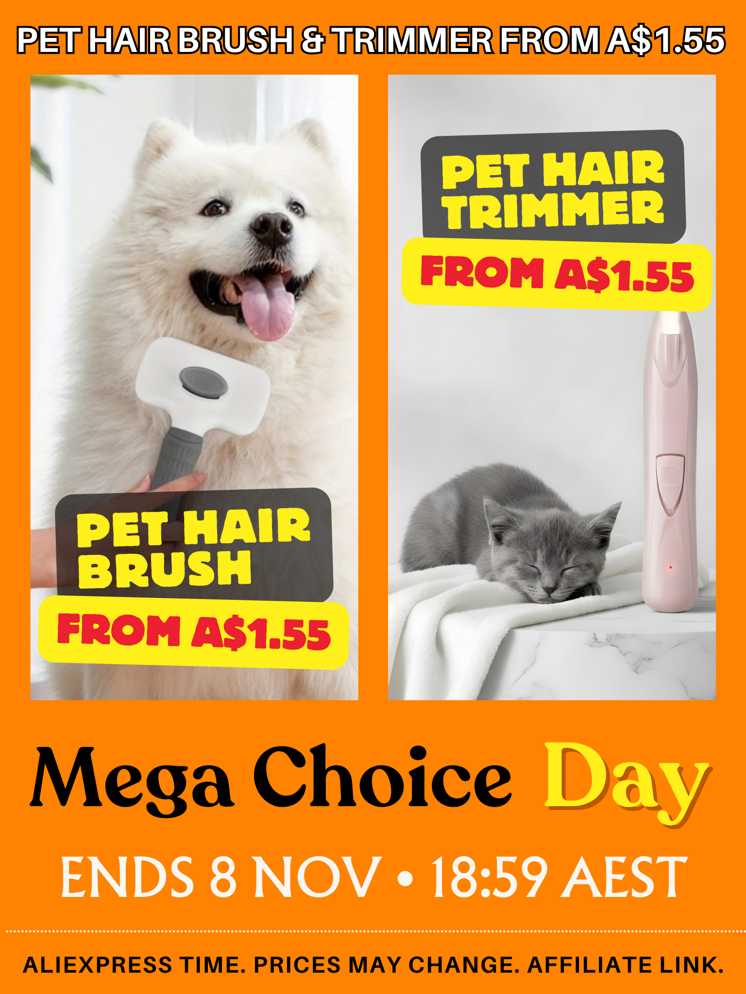 Mega Choice Day: Pet Hair Brush & Trimmer from A$1.55 (AU)
