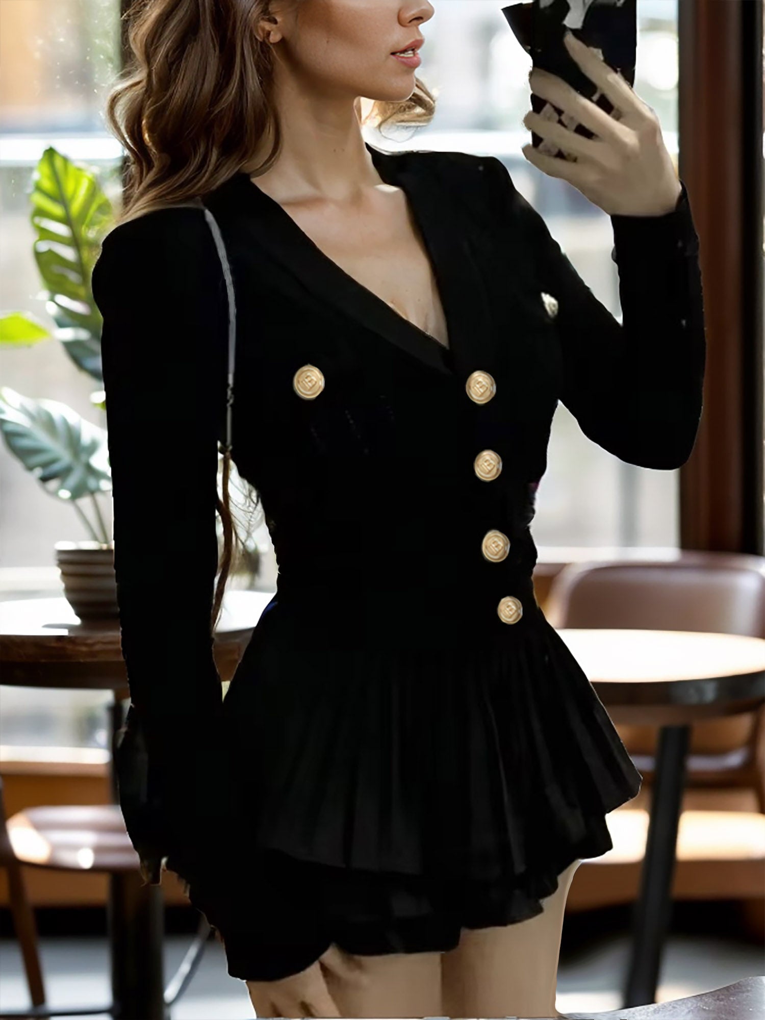 Casual Elegance: V-Neck Knitted Cardigan Top with Pleated Mini Skirt
