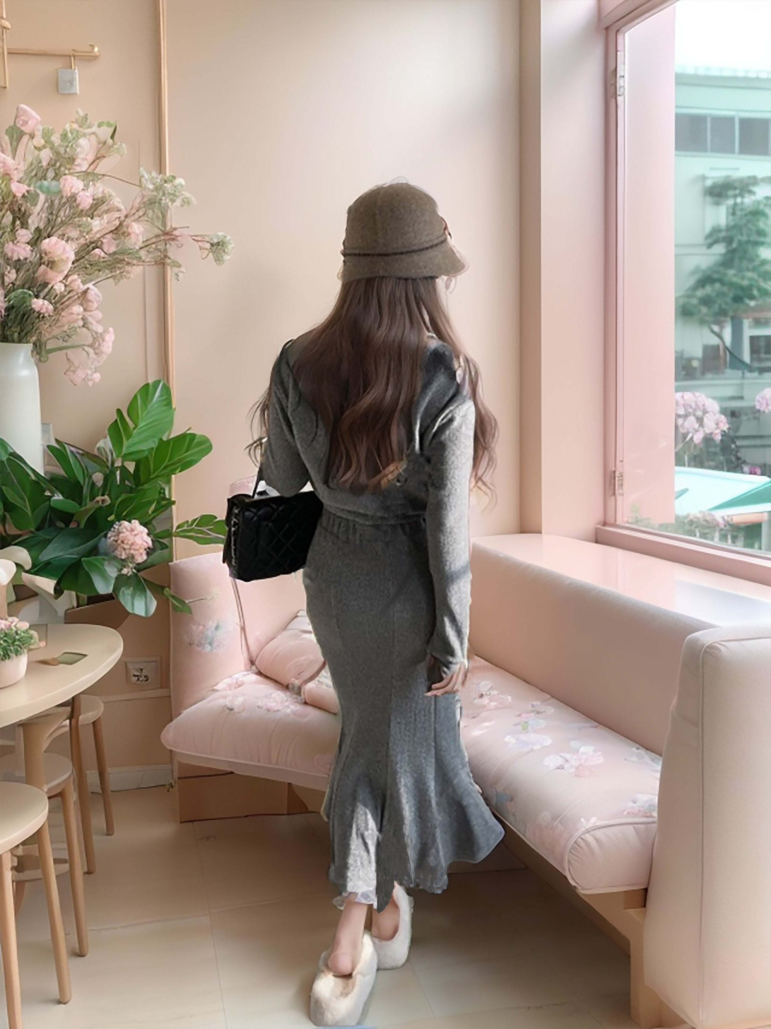 Stylish Zip-Front Jacket with High Waist Mermaid Skirt