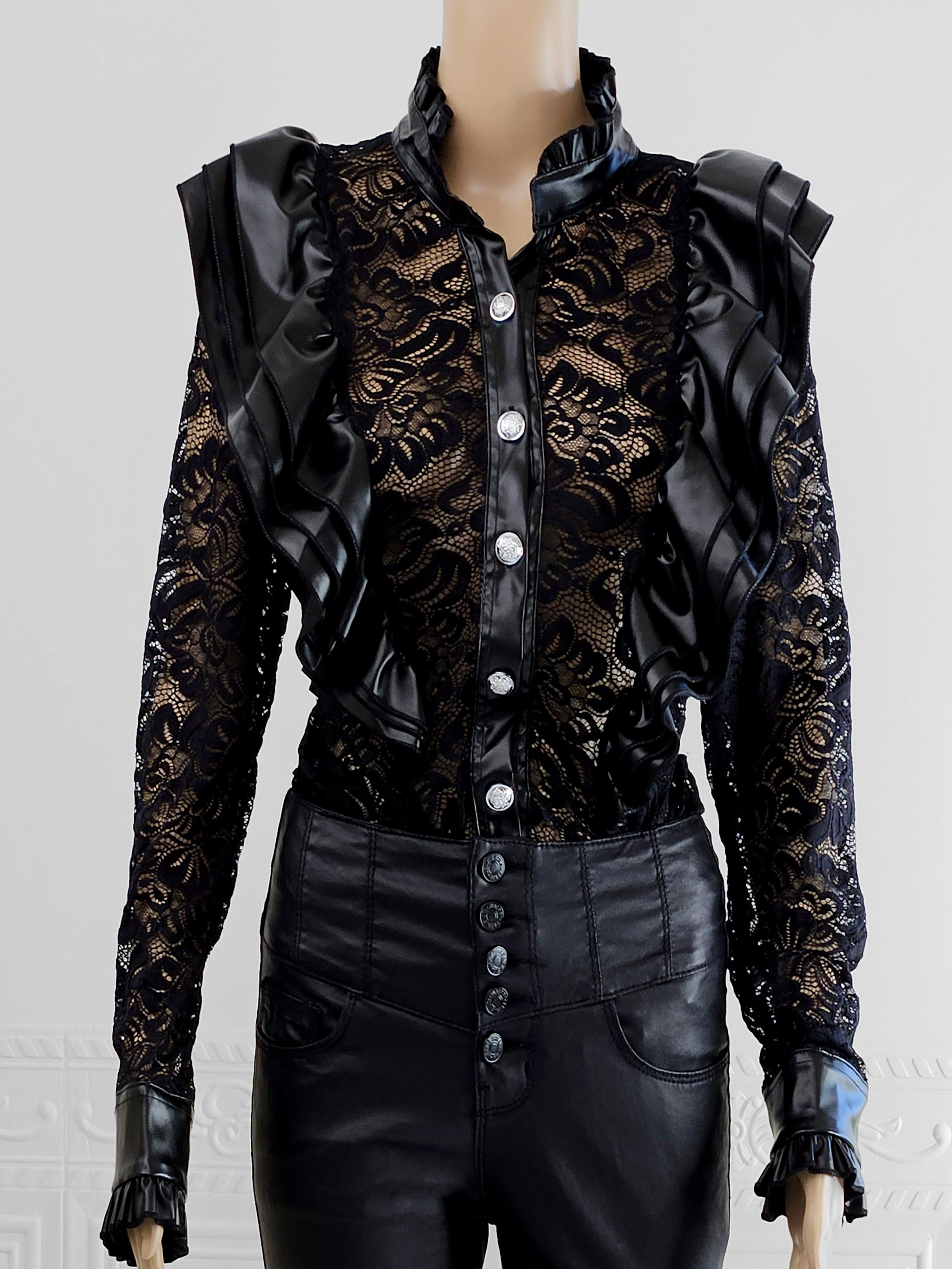 Vintage Romance: Ruffled Lace & Button-Up Blouse