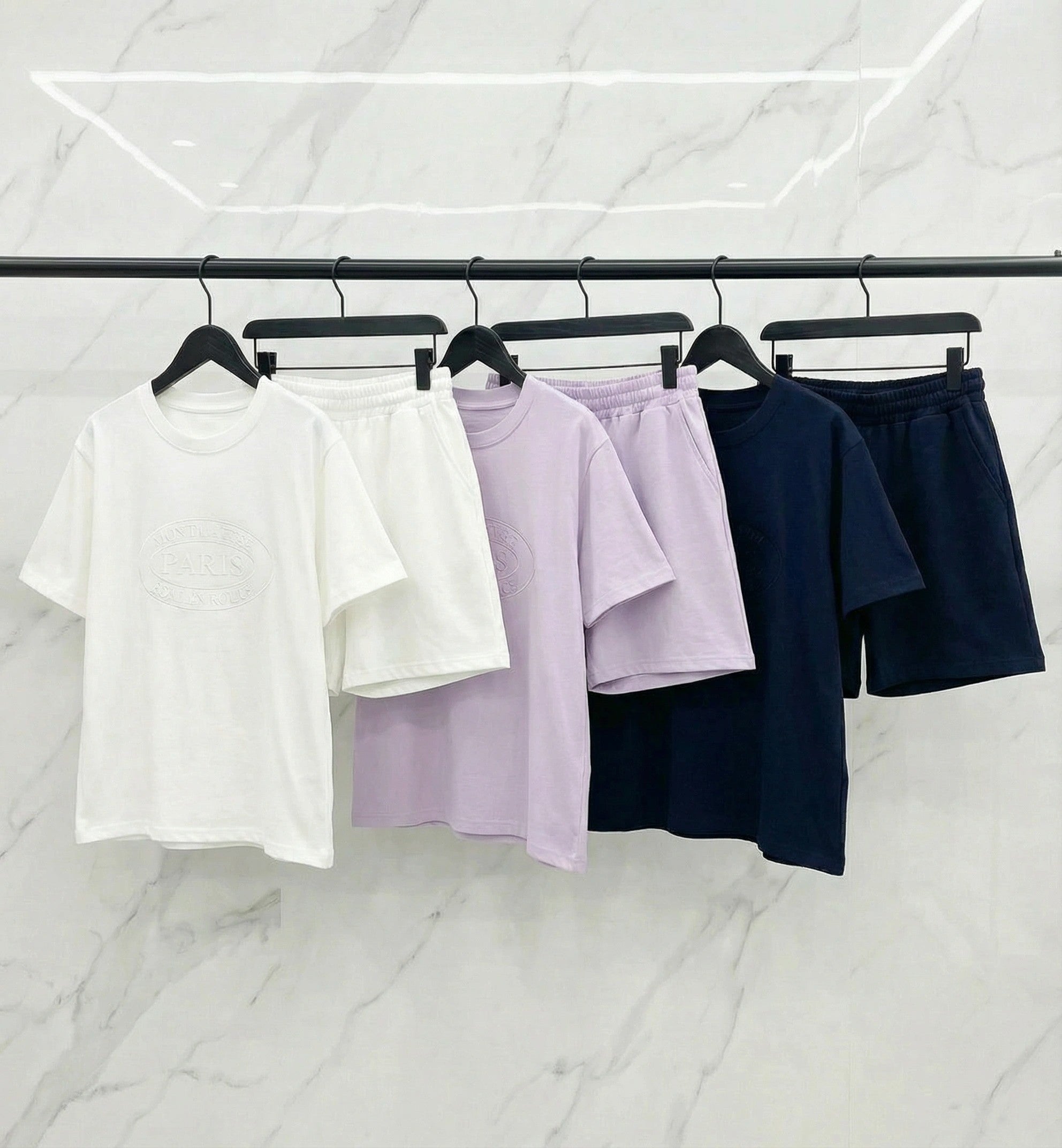 Paris Lettering Korean-Made Lounge Sweatshirt & Shorts Set