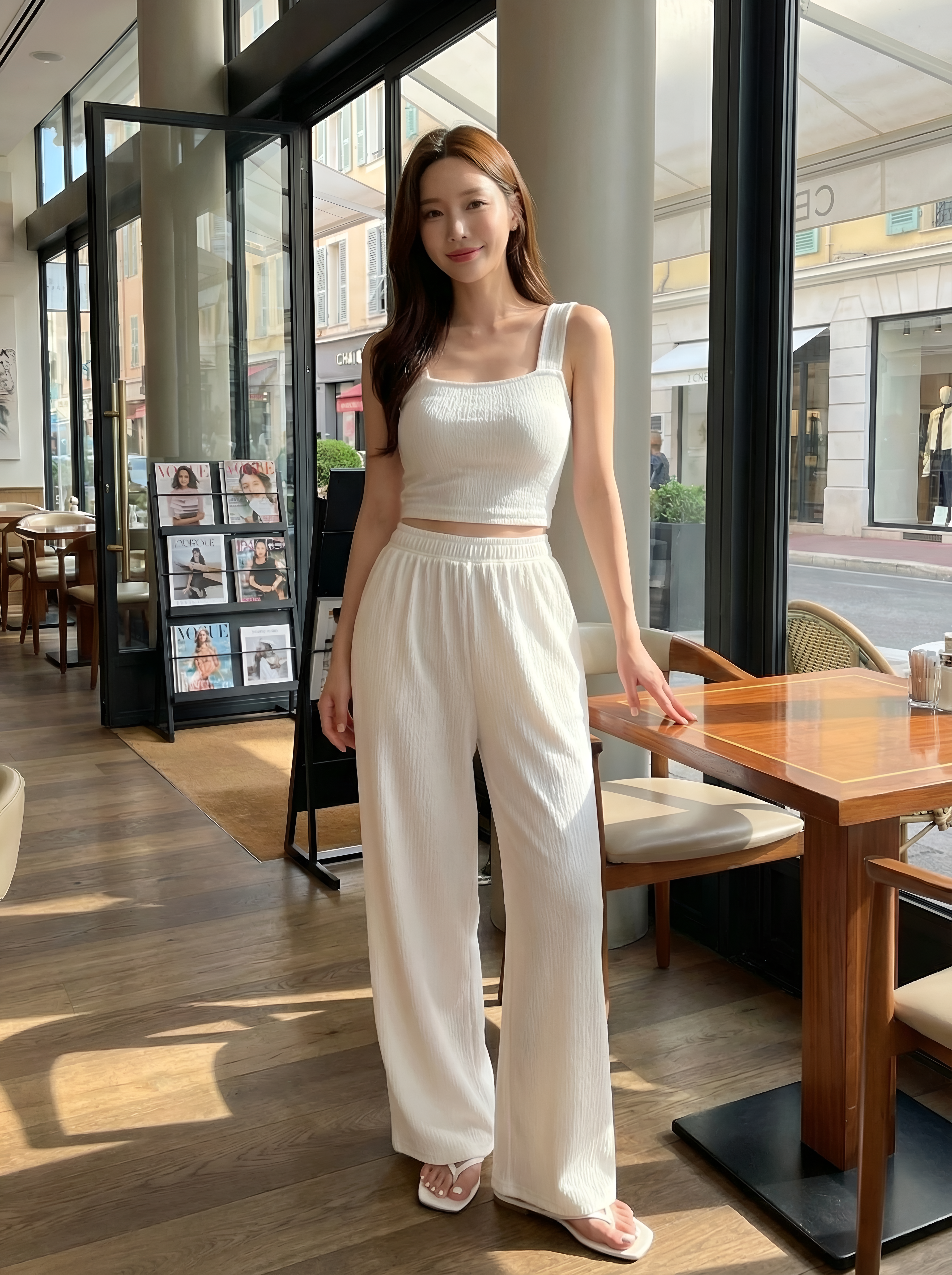 Soft Crinkle Square-Neck Lounge Set